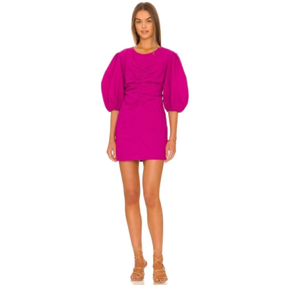 Free People "Hope" Puff-Sleeve Cotton Mini-Dress, Fuchsia Fantastic